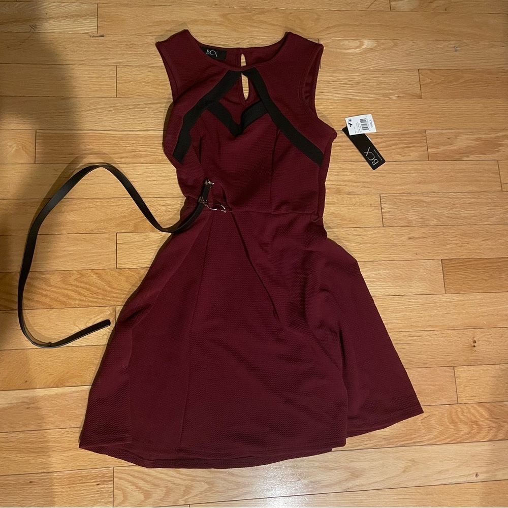 Dress maroon with black detail and belt NWT